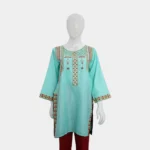 Embroidered Pearl Kurti - Cyan - Image 2